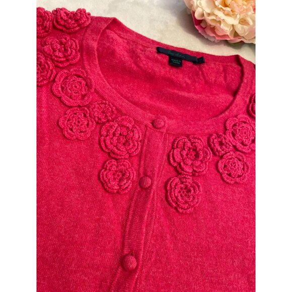 Vintage Boden Womens Embellished Rose Cardigan Size L Red 3/4 Sleeve Button - Picture 7 of 10